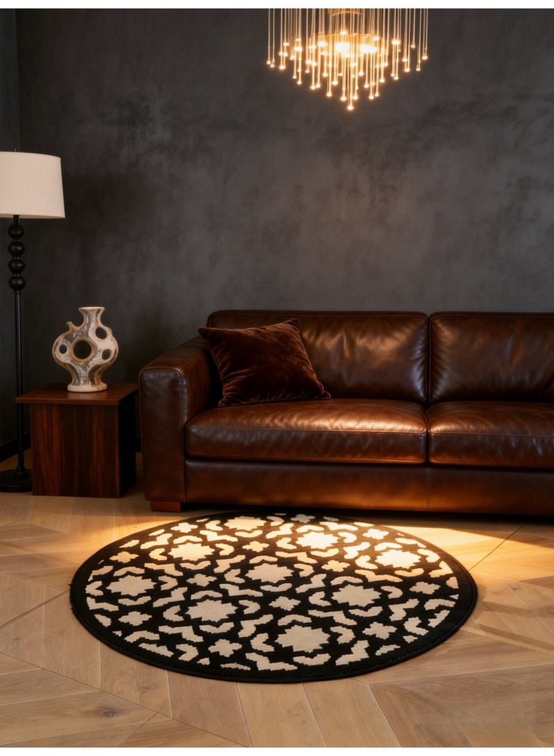1pc French-Style Round Decorative Rug, 120*120cm, Vintage Black And White Design, Light Luxury Artistic Geometric Pattern, Enhances Home Style, Comfortable Underfoot, Slip-Resistant And Durable - Image 3
